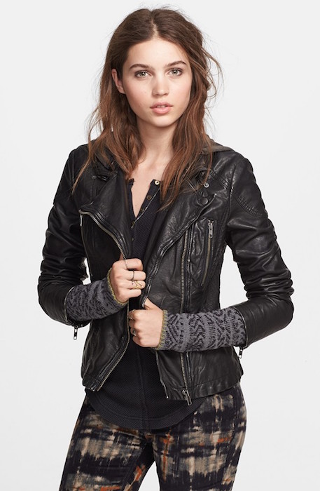 Free People Hooded Faux Leather Moto Jacket